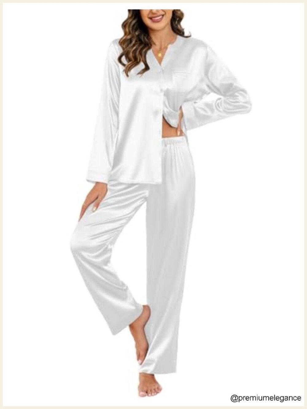 Satin Pajama Set Women Long Sleeve Button Down Silk PJs Lounge